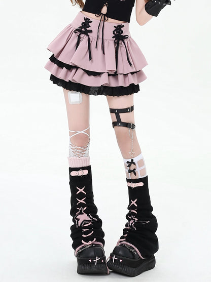 Lace-Up Design Flared Skirt