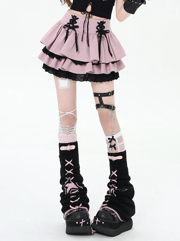 Lace-Up Design Flared Skirt