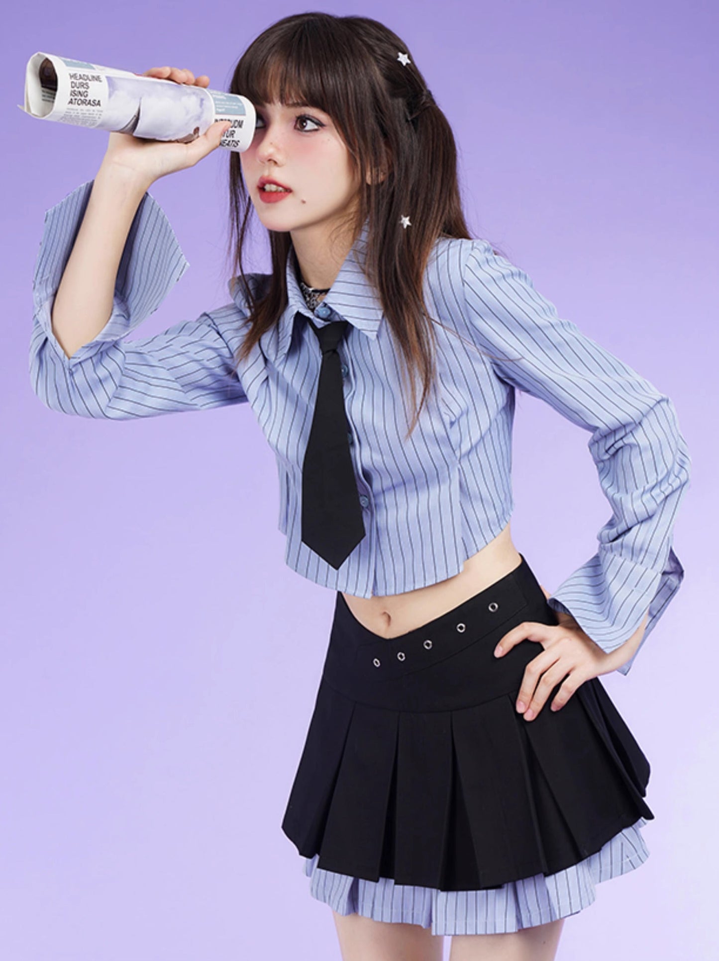 Sweet Spicy Blue Stripe 3D Cut Tie Shirt