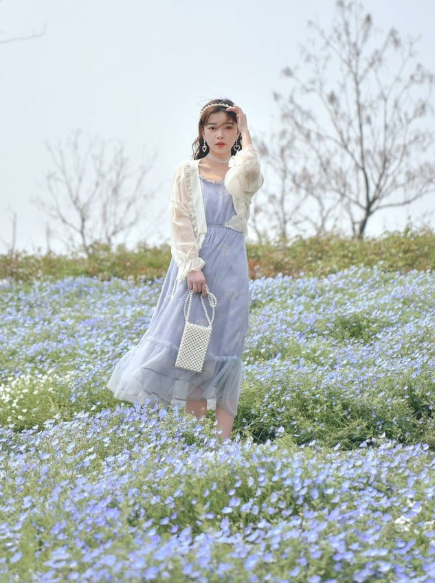 Frilled cardigan + camisole dress