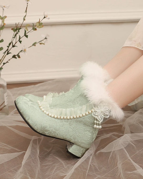 レースファーエレガントショートブーツ