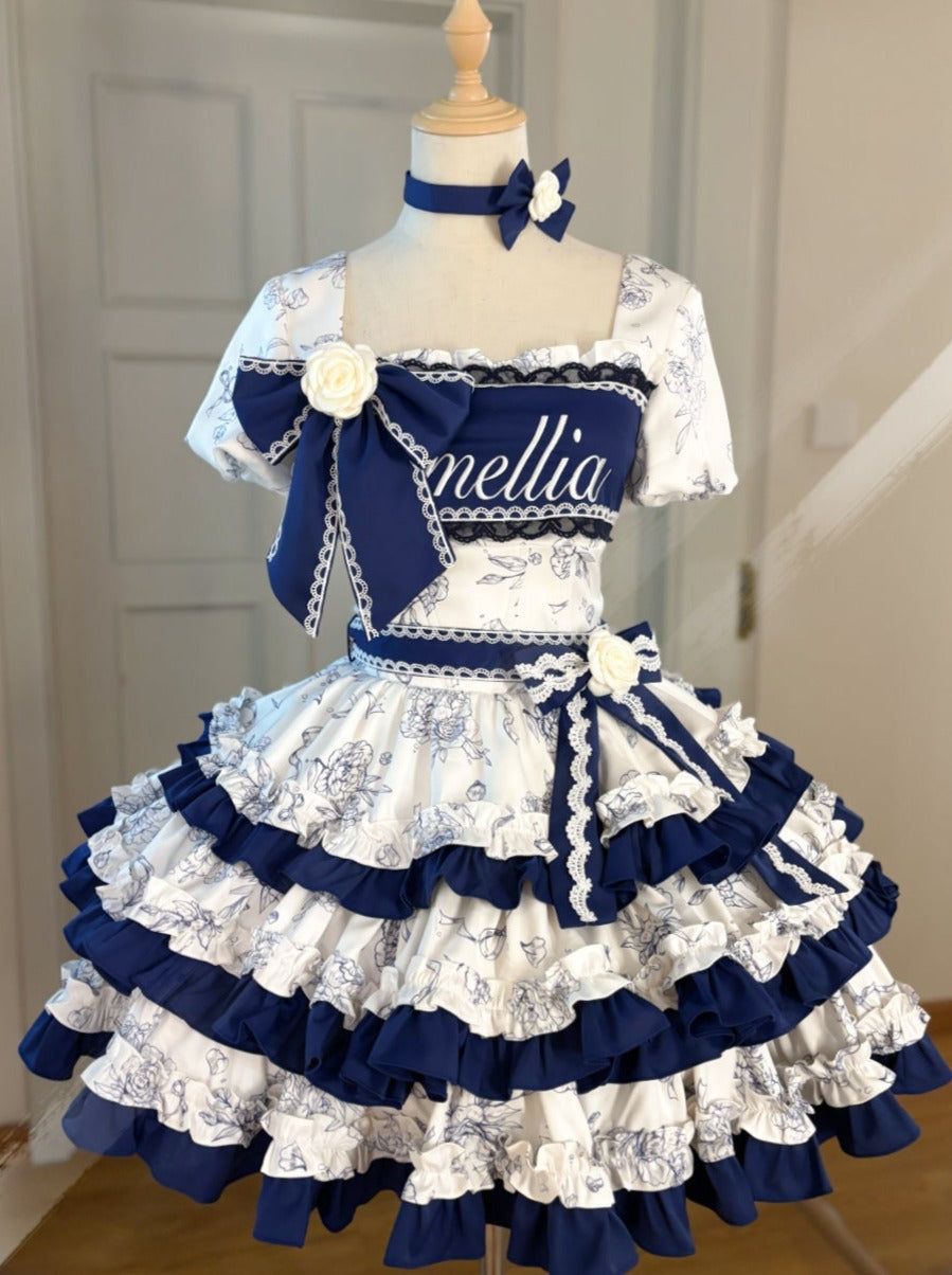 [Reservation Product] Blue-White Retro Girly Lolita Dress