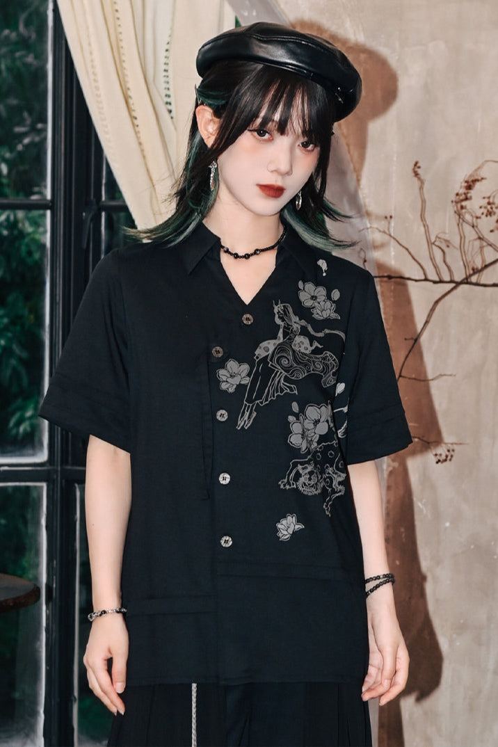 ファントムワールドアシメデザインチャイナモードシャツ