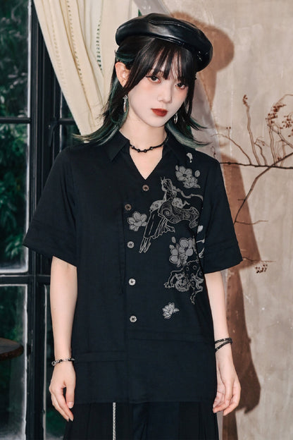 ファントムワールドアシメデザインチャイナモードシャツ