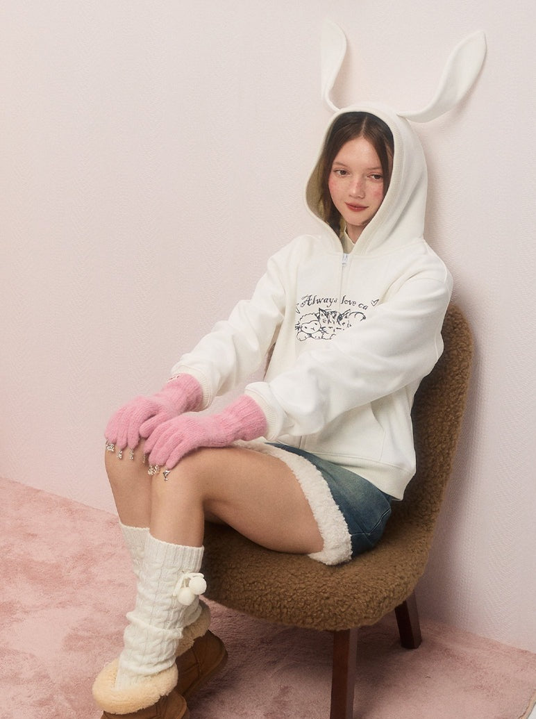 Oversized rabbit hooded parka