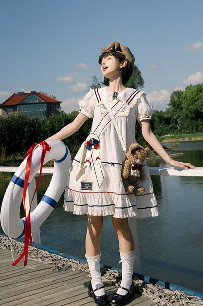 [Reservation deadline on October 8] Navy Bear Original Lolita Fake Two Piece Dress + One Piece + Tops + Suspender Dress