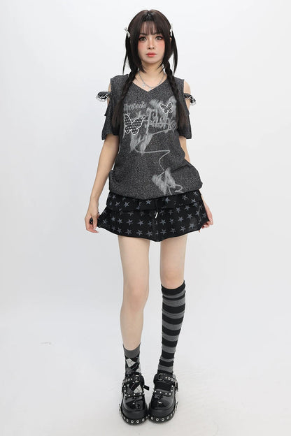 バタフライグラフィティオフショルダートップス