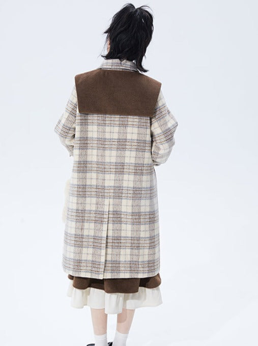 Check mid-length high end wool coat