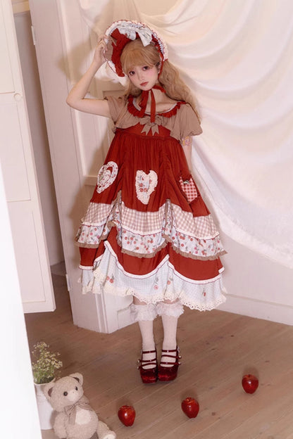 Retro Doll Cherry Check Lolita Dress