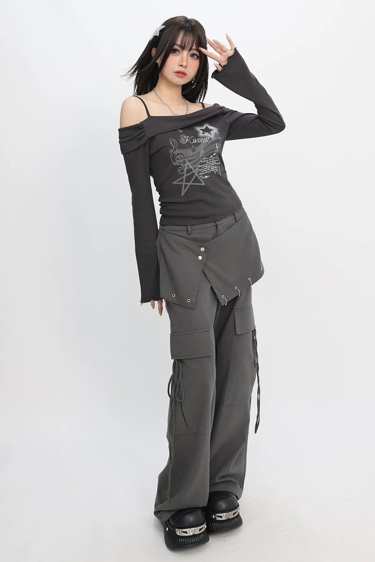 Dark Off-Shoulder Slim Top