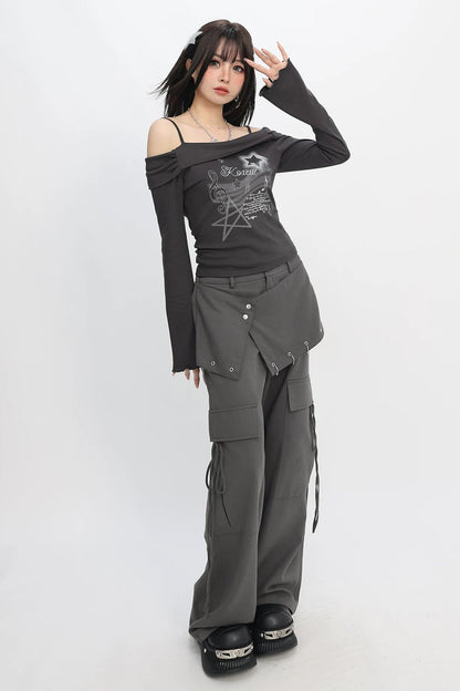 Dark Off-Shoulder Slim Top