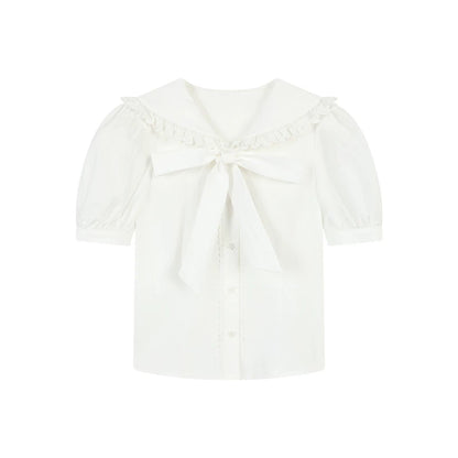 海盐蝴蝶结衬衫+半裙