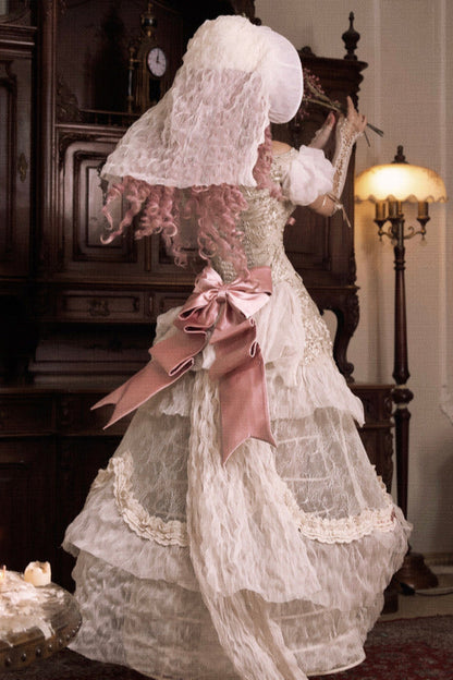 French Elegant Lolita Long Skirt + Hip Cushion Brace Skirt + Big Bow
