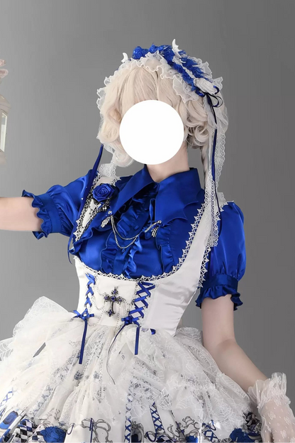 [Vorbestellfrist 19. Juni] Blau x Schwarz/Blau x Weiß Schädel-Rosen-Gothic-Lolita-Serie Accessoires (Haarband, Rosenbrosche, Schädel-Hand-Kettenclip)