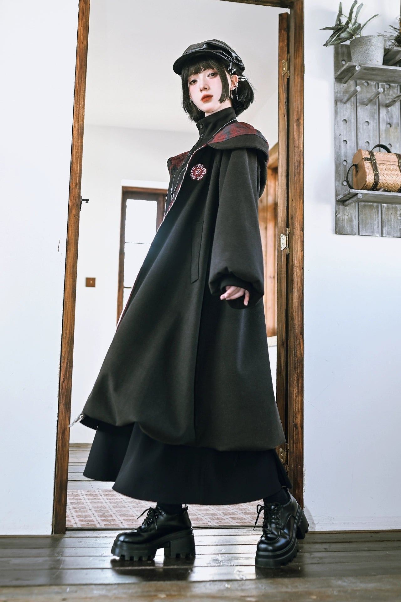 フローラルツイードフーデッドコート