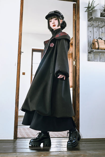 フローラルツイードフーデッドコート