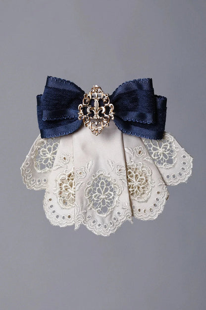[11/6 Reservation Deadline] Navy Blue/Brown Classic Italian Travel Diary Lolita Series Accessories (Lace Ribbon Mini Hat / Pair of Striped Hair Clips / Brooch / Jabot-Style Bow Tie / Necktie with Metal Brooch / Embroidered Back Ribbon Train)