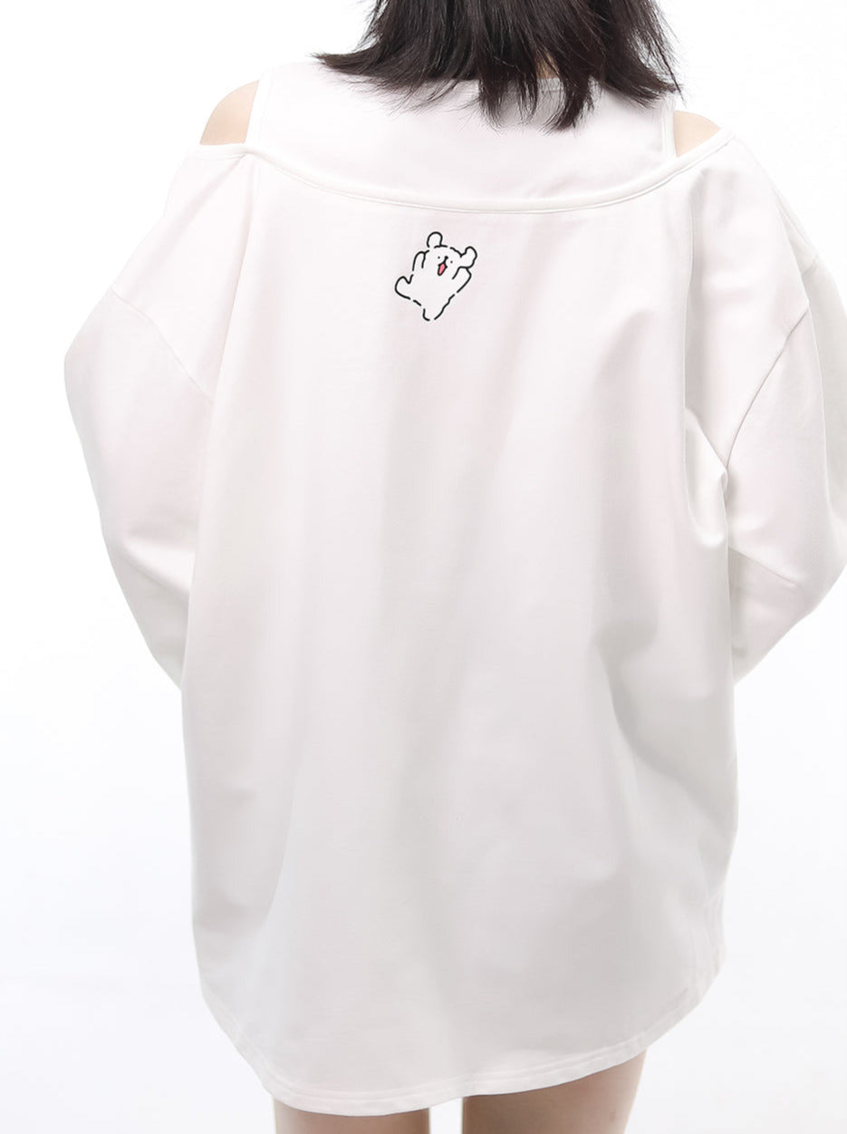 Faux two-piece printed white sweatshirt
