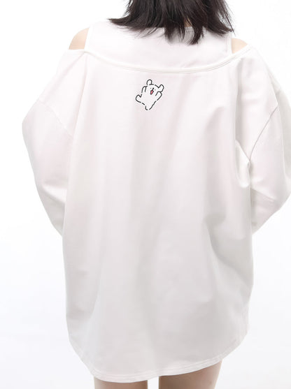 Faux two-piece printed white sweatshirt