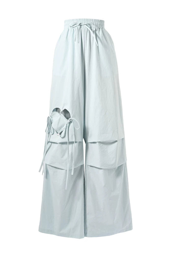 ハートワンポイントリボンハイウエストワイドレッグパンツ