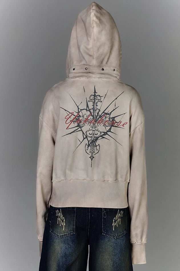 モードジッパーバイカーフードジャケット