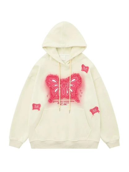 Butterfly Patch Design Hooded Sweatshirt Loose Top