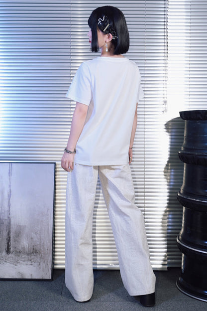 チャイナデザインチェーンホワイトプリントTシャツ