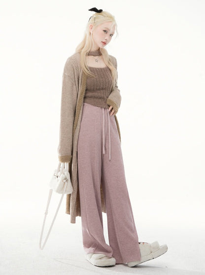 ONEOFUUU Small Man Custom Smoke Pink Purple Knitted Casual Drap Wide Leg Pants Loose Pants Women's Autumn and Winter