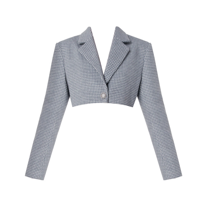 リネンハウンドトゥースウールコートスカートセットアップ