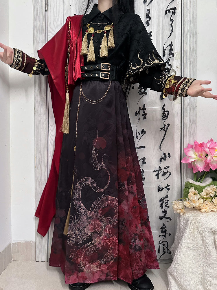 ファイヤーチャイナロングコート＋トップス＋ロングスカート