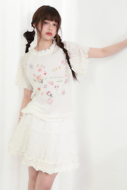 Floral Heart Round Neck Top
