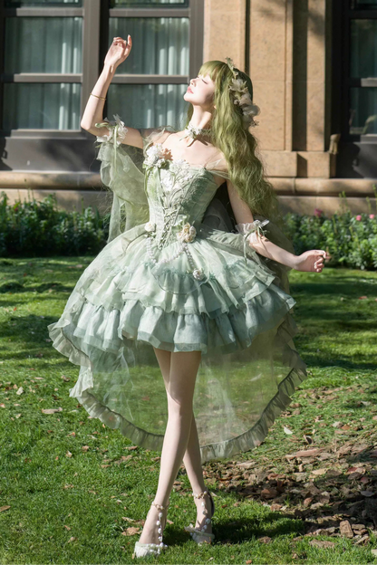 [Order Deadline: April 5] Green Fairy Wizard Floral Lolita Dress + Full Set + Accessories
