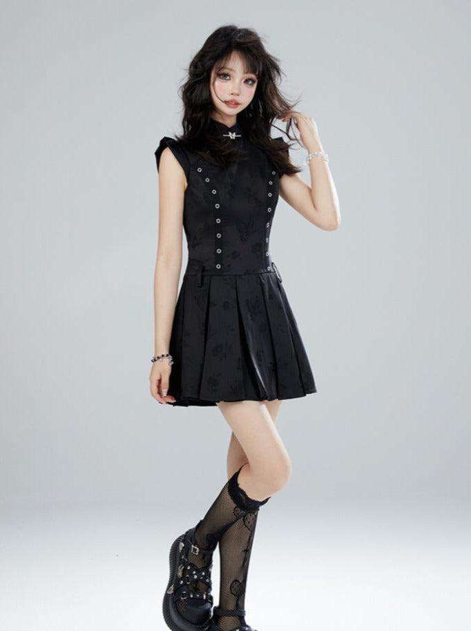기간 한정 95% 할인 11SH97 새로운 중국 수정 드레스 여성 여름 나비 슬림 기능성 스타일 짧은 작은 검은색 드레스