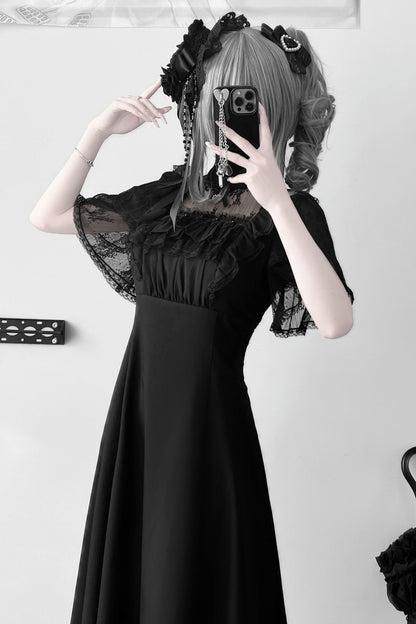 [Reservations] Lace Pearl Sheer Sleeve Long Dress