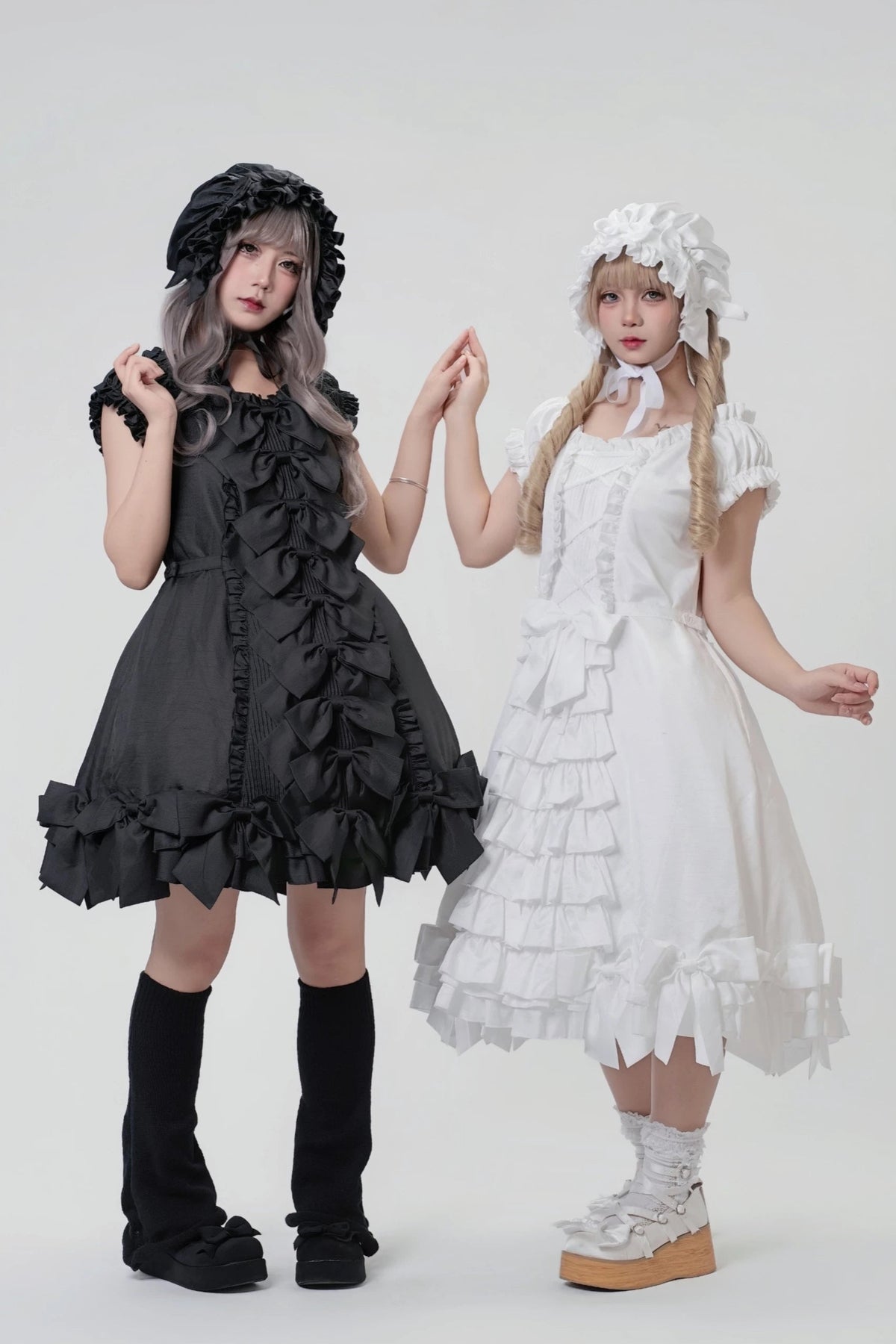 [November 15 Reservation Deadline] Black Gothic Doll-Style Front-And-Back Two-Way Ruffle Ribbon Lolita Dress (Short/Long) + Matching Shorts (Short/Long) + BB Hat
