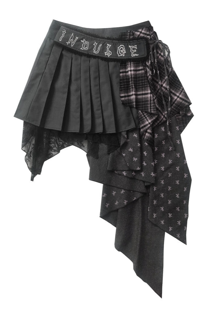 チェック柄パッチワークアシメプリーツスカート