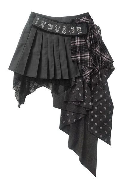 チェック柄パッチワークアシメプリーツスカート