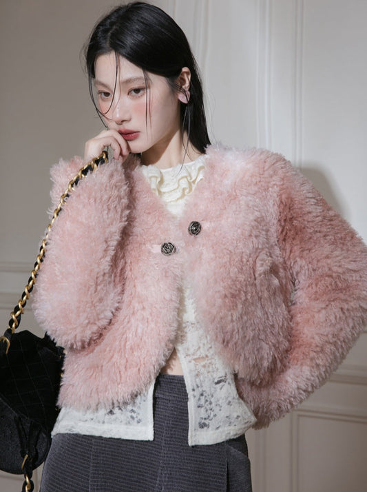 Soft pink boa fur short coat