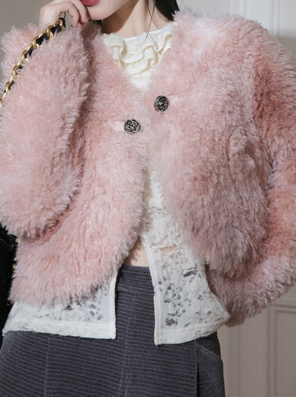 Soft pink boa fur short coat