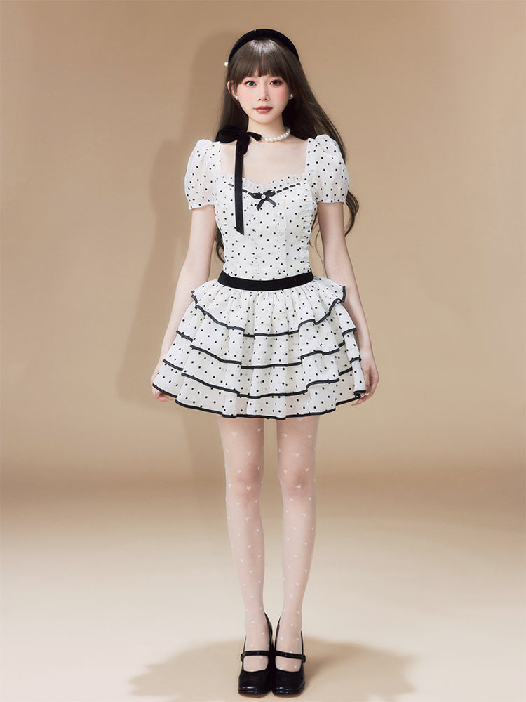 Puff Dot Tiered Dress