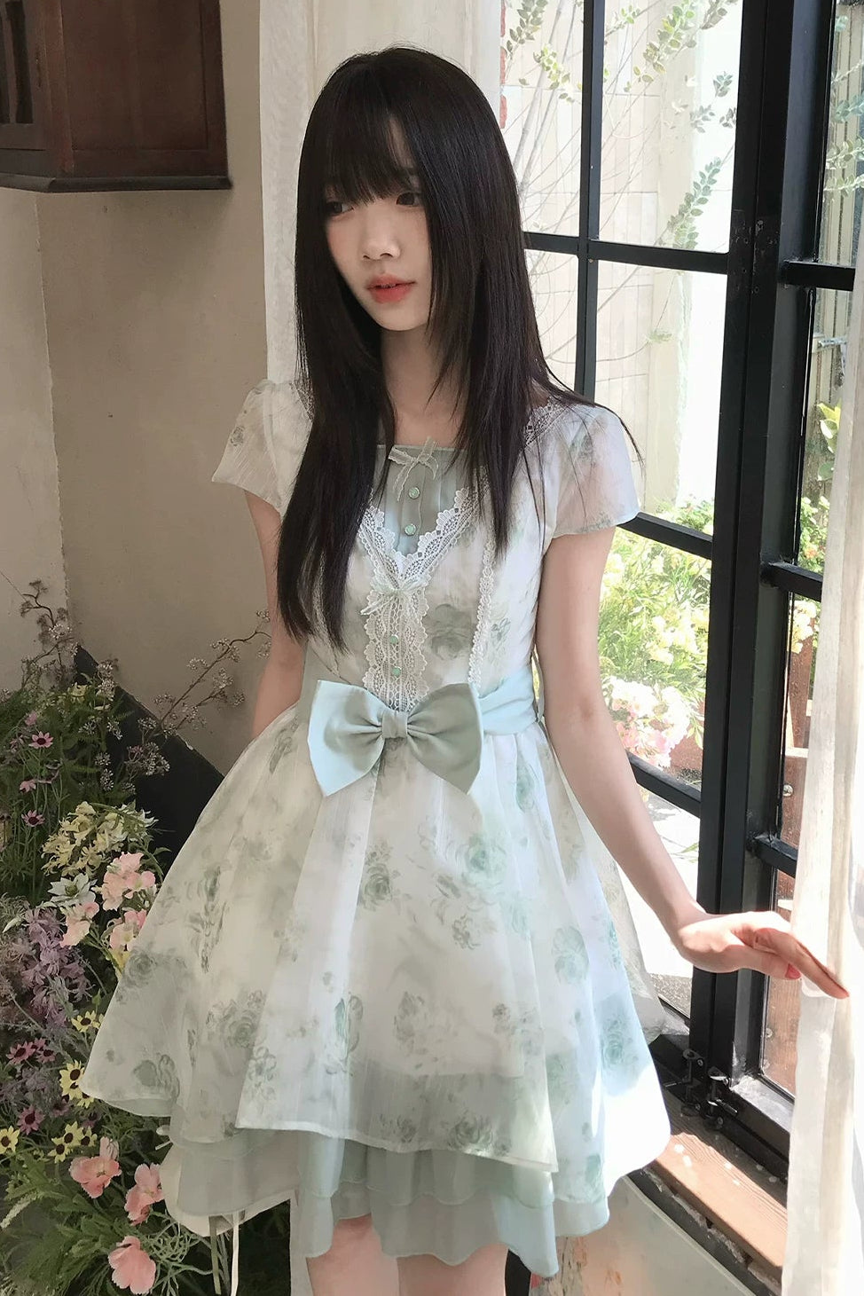 タイミアングリーンフローラルジャカードドレス