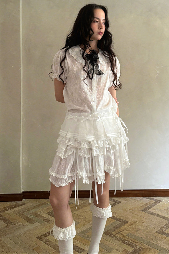 Camisa de algodón con mangas abullonadas de muñeca de cuento de hadas