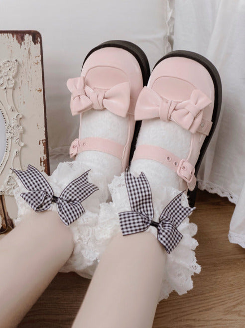 Lolita Sweet Round Toe Mid Heel Ribbon Mary Jane Shoes