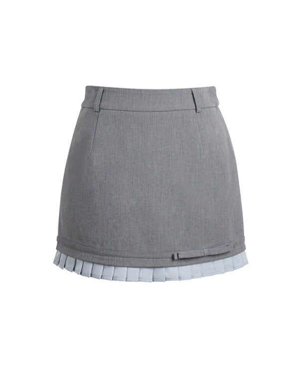 Ribbon waist mark top + ruffle skirt