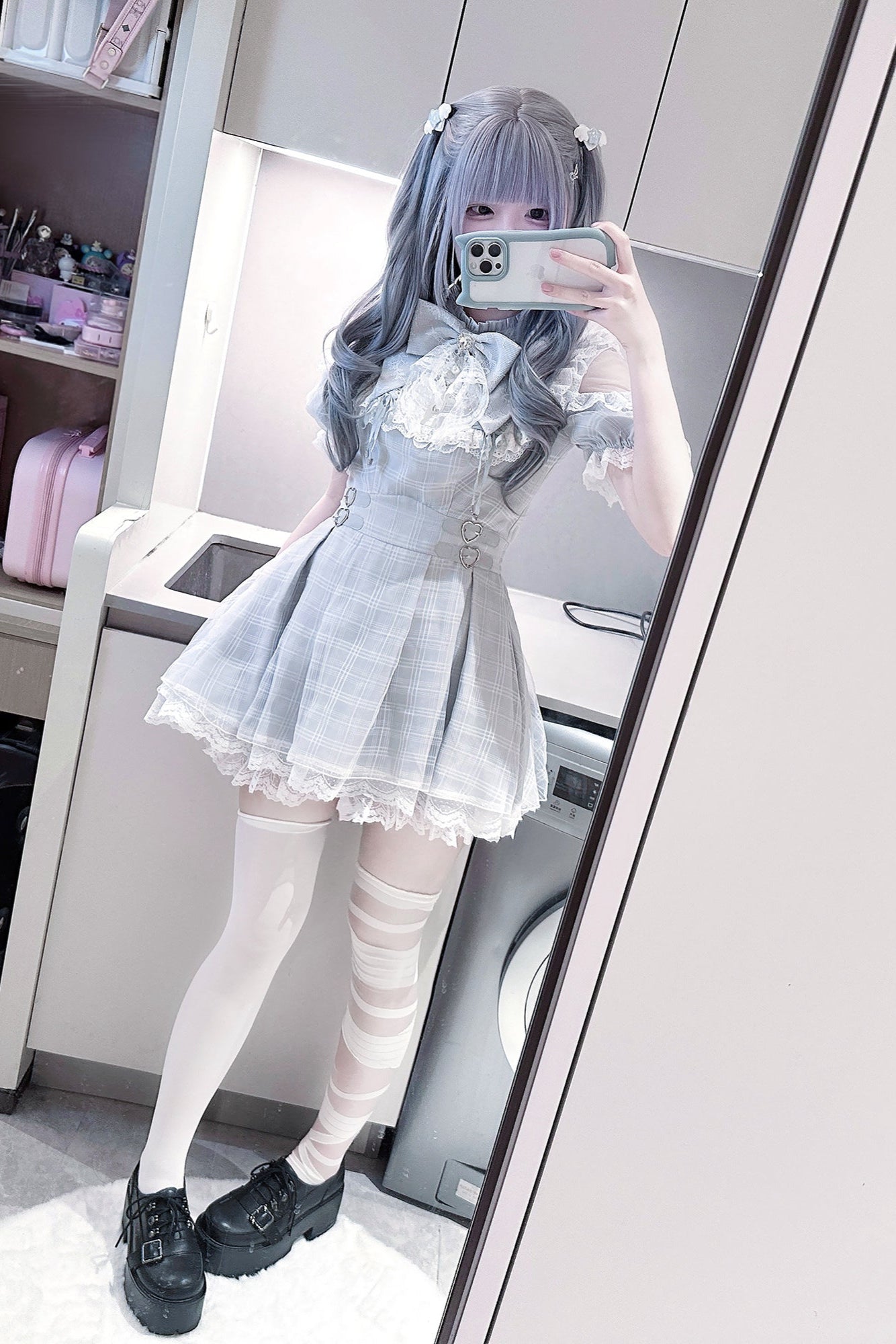 【予約商品】エンジェルグレーブルーチェックワンピース