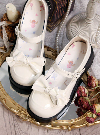 Lolita Sweet Round Toe Mid Heel Ribbon Mary Jane Shoes