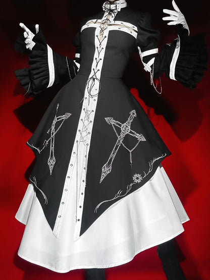 Split Cross Gothic Dark Nun Dress Setup