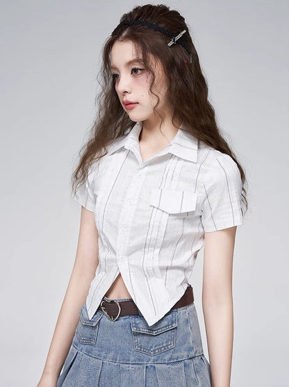 Cool White Stripe Short Shirt