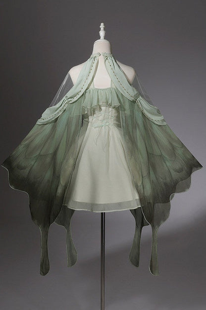 【10月15日予約締切】Forest Fairy Lolita Style Green & Beige Wing Sleeve Cape Dress