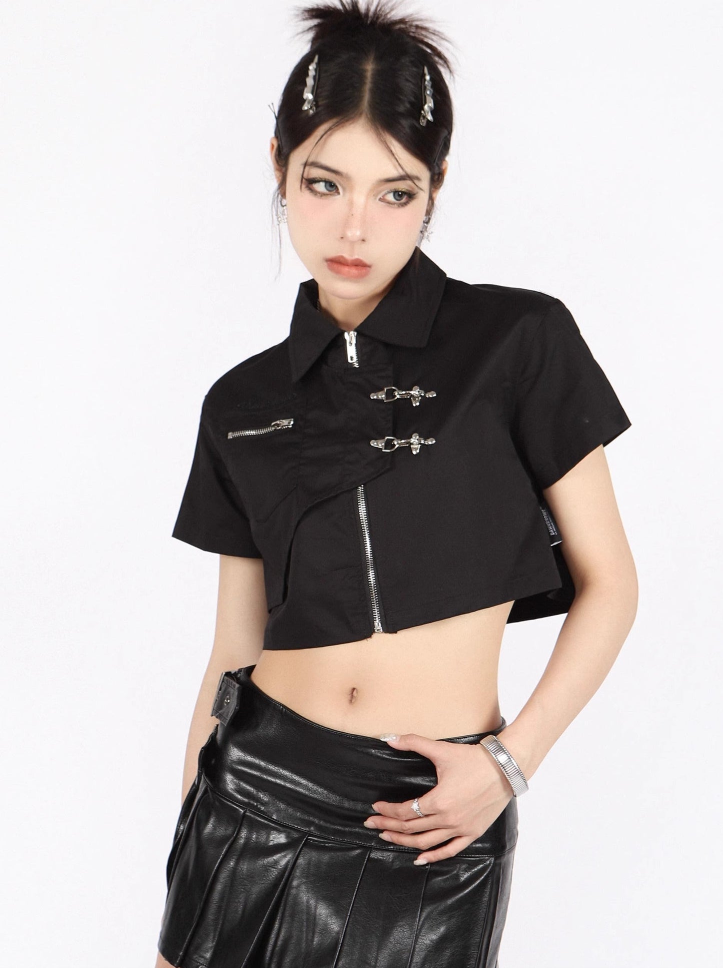 American Retro Legular Metal Backl Short Shirt